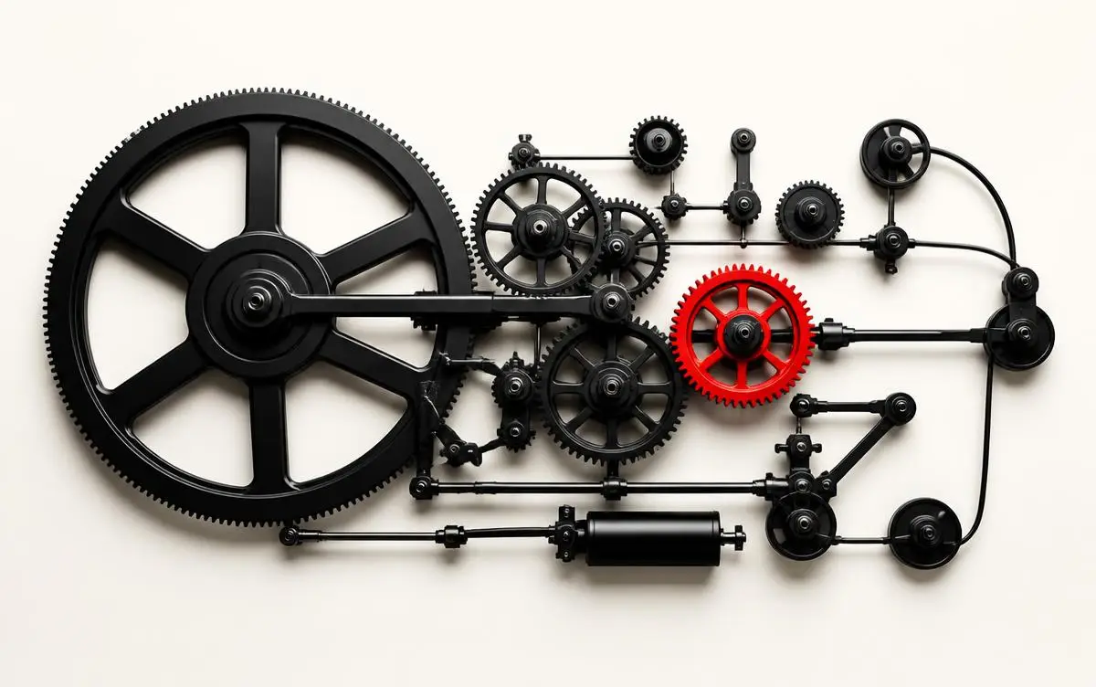 Interlocking gears with one red gear, representing the Make BIG Happen system