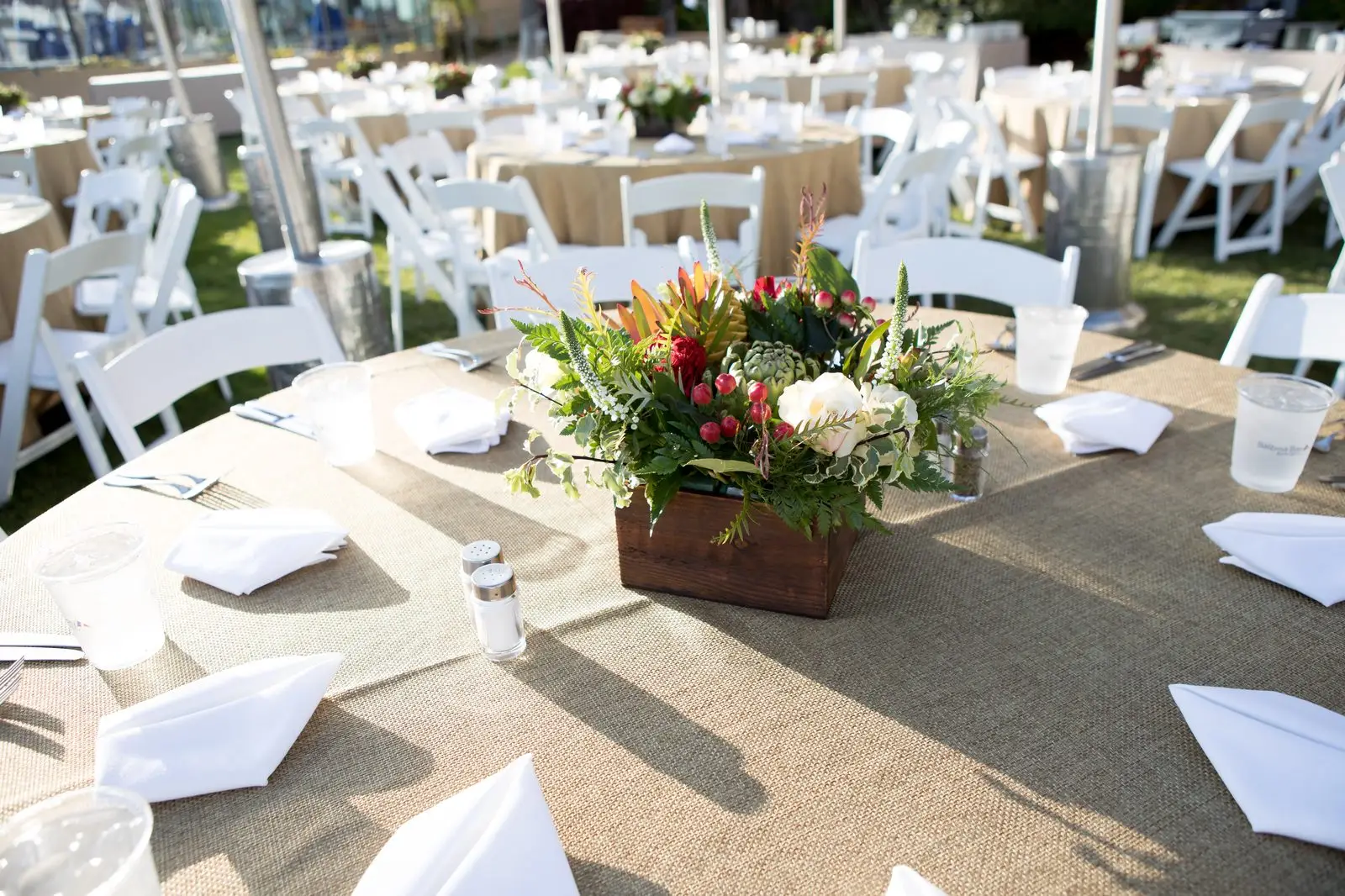 An outdoor Summit dinner setting