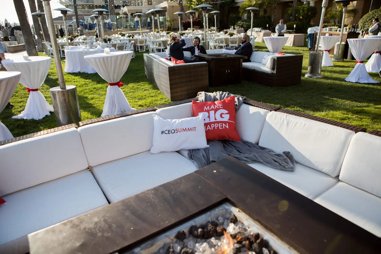 The outdoor firepit lounge prepared for Summit guests