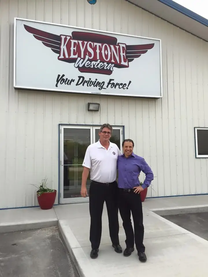Norm Curtis and Mark Moses outside Keystone Western