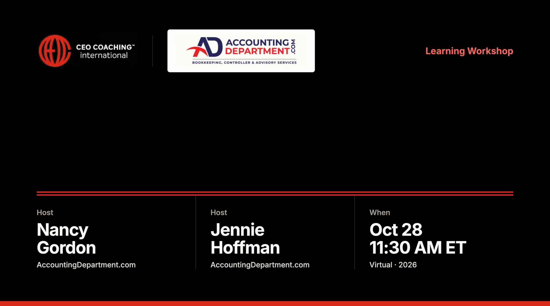 AccountingDepartment.com learning workshop with Nancy Gordon and Jennie Hoffman, Oct 28, 11:30 AM ET